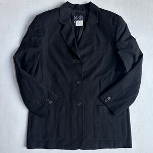 Escada Sport Vintage Black Virgin Wool Embroidered Collar Blazer